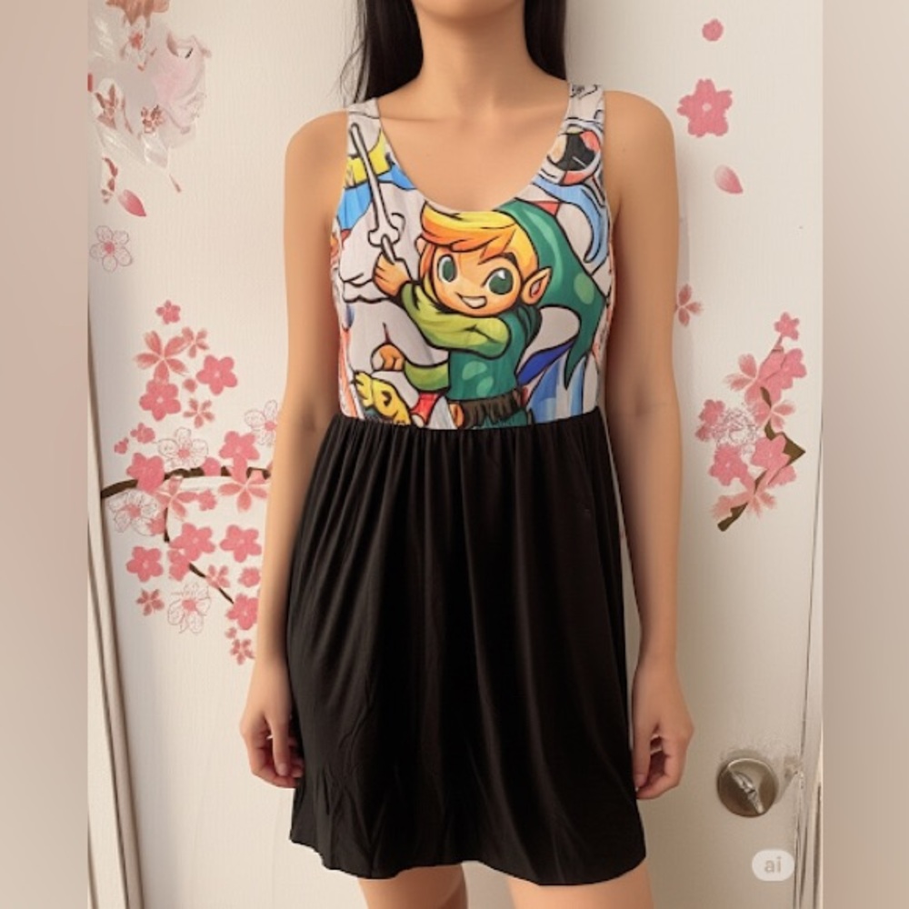 Nintendo Black Mini Dress with Playful Character Design